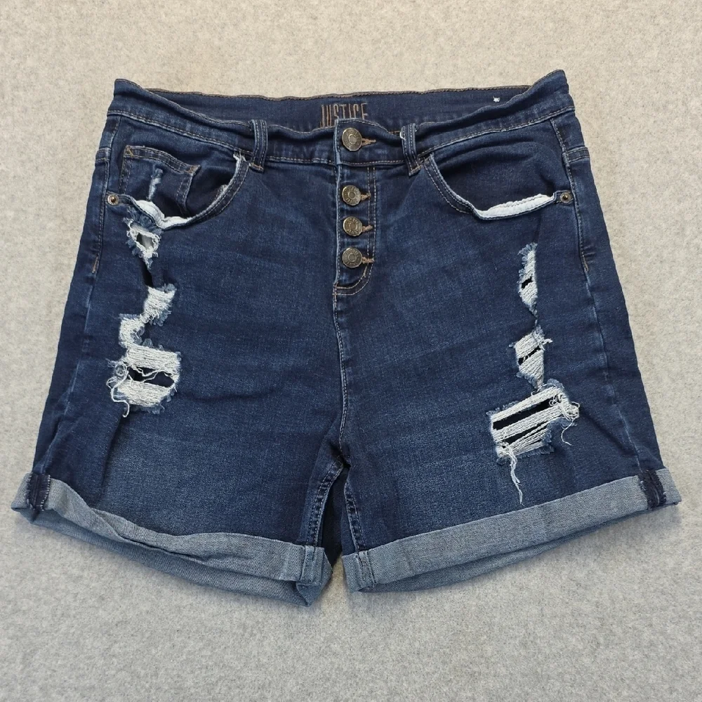 Justice Plus Size 24 Distressed Denim Shorts Button Fly Cuffed Hem